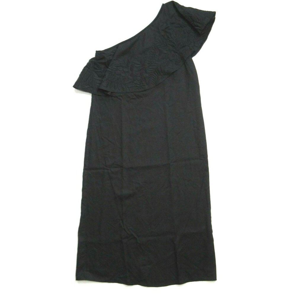 Mara Hoffman Embroidered One Shoulder Shift in Black Ruffle Overlay Dress M